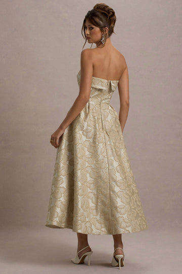 Zuma Gold Metallic Jacquard Strapless Midi Dress